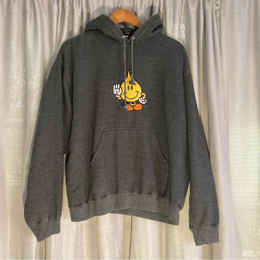 Charcoal Hoodie with Fun Graphic Skater Flameboy Medium Gray Pocket Kangourou